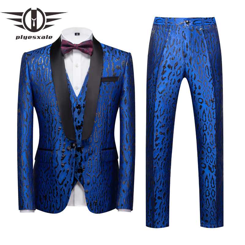 

Plyesxale Royal Blue Yellow Men Wedding Suits 2020 Elegant Party Prom Floral Men Tuxedo Suit 5XL 6XL Costume Homme Luxe Q1002, 2pcs yellow