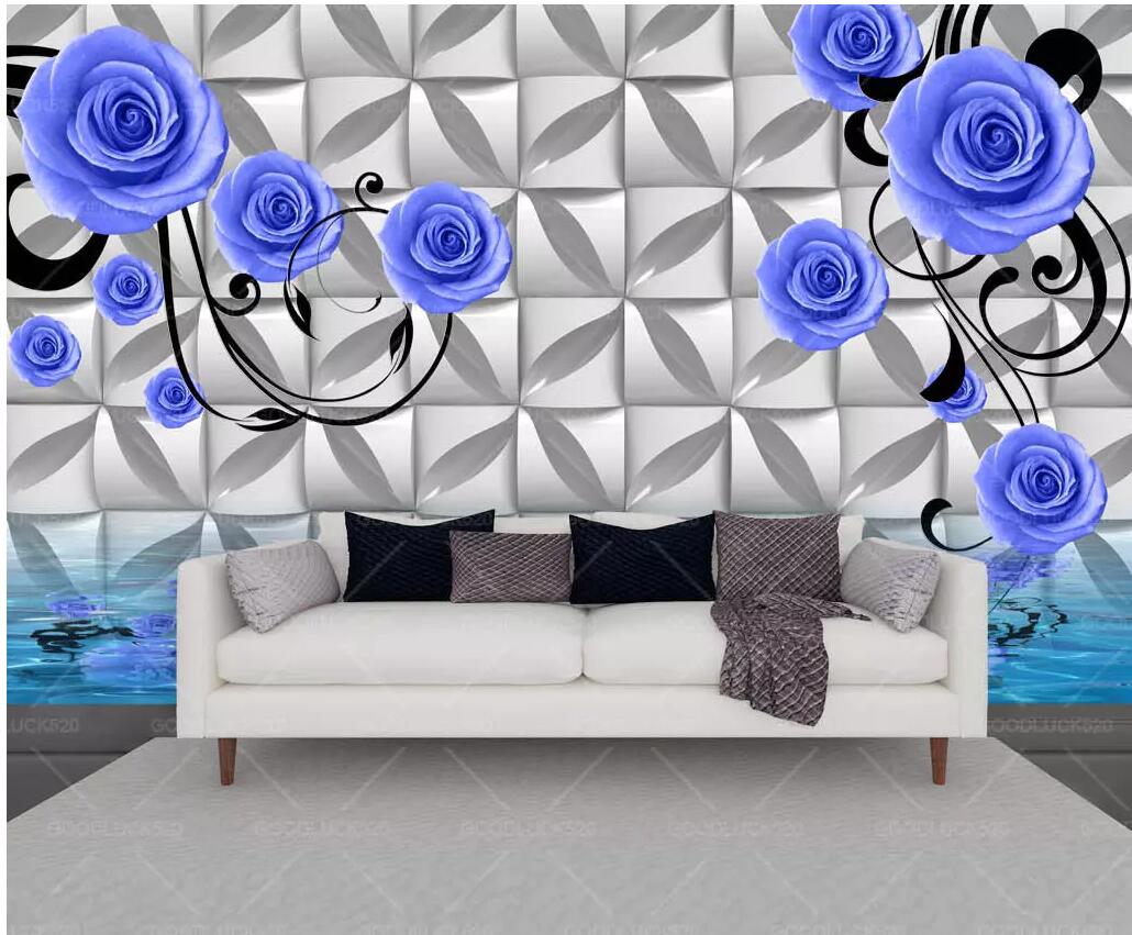 

WDBH 3d photo wallpaper custom mural Blue rose flower vine background wall home decor living room 3d wall murals wallpaper for walls 3 d, Non-woven wallpaper