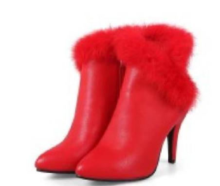 2018 Women's Boots in winter with New style High heel fine heel pointed end Plus velvet Keep warm Non-slip