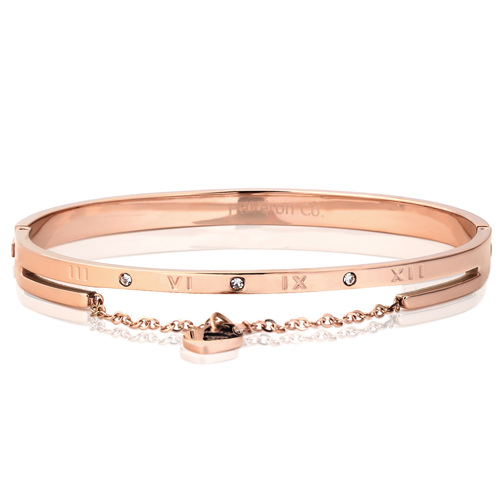 

Bangles Brracelets Jewelry Fashion High Polished 18K Gold Plated Stainless Steel Exquisite Roman Numerals Heart Party Wedding Gifts, Black