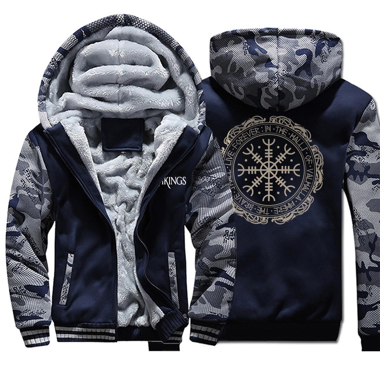 

lead Winter Thick Mens Hoodies Viking Printing Male Jacket Hip Hop Brand Outwear Hot Sale Camouflage Sleeve Men's Jacket Casual, Dark gray 6