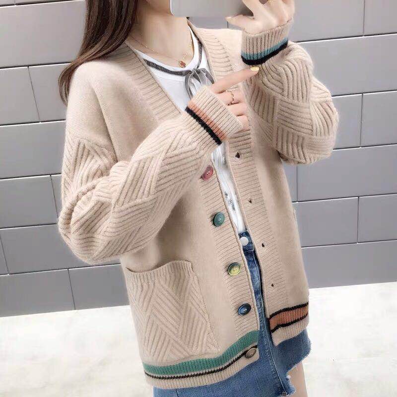 

124# 2019 Autumn Winter New Korea Style Women Fashion Long-sleeved V-neck Sexy Short Paragraph Knit Sweater Cardigans Coat, Black