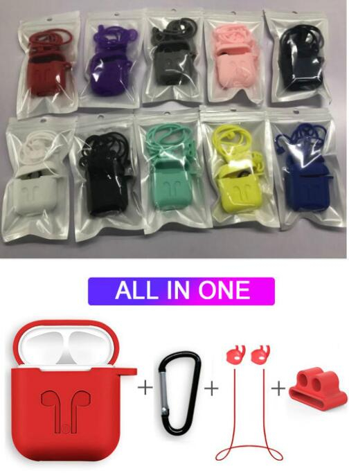 

DHL 20 Set 5 in 1 Non-slip Sleeve Wrap Silicone Case Cover Earphones Pouch Protective Skin Anti-lost Wire for AirPods Smartphone