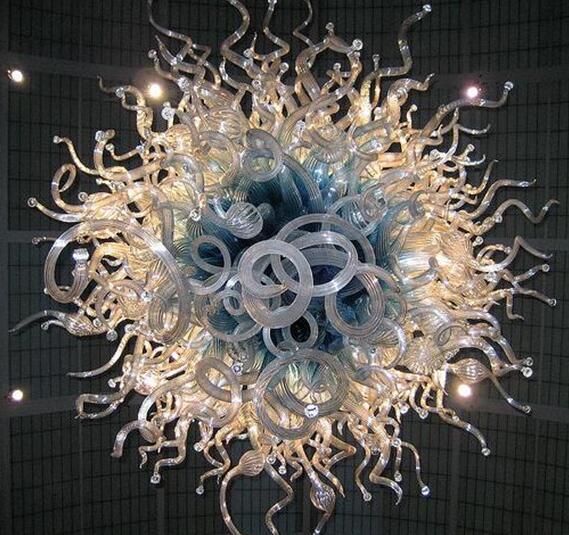 Lamps American Pride Chandeliers Ocean Blue Round Modern Crystal Light Contemporary LED Pendant Lights Hand Blown Murano Glass Chandelier-image-425376729
