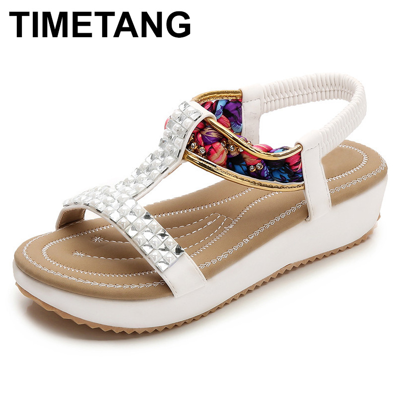 

TIMETANG 2020Women Shoes Summer Platform Wedges Beach Shoes Ladies Soft Leather Elastic Band Comfortable Sandals Women BlackE438, Black