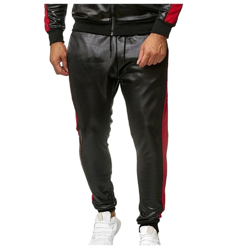 

Man Retro Leather Pants Spring And Summer Men Slim PU Leather Trousers High Elastic Man Sweatpants Motorcycle Pant Street, Red