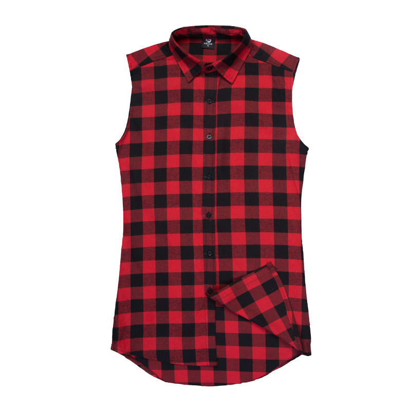 

Fashion Brand Plaid Shirt Men 2019 New Hip Hop Sleeveless Shirt Mens Side Zipper Male Shirt Shirtcamisa Masculina Swag Plus Size Y19071701, Dark blue