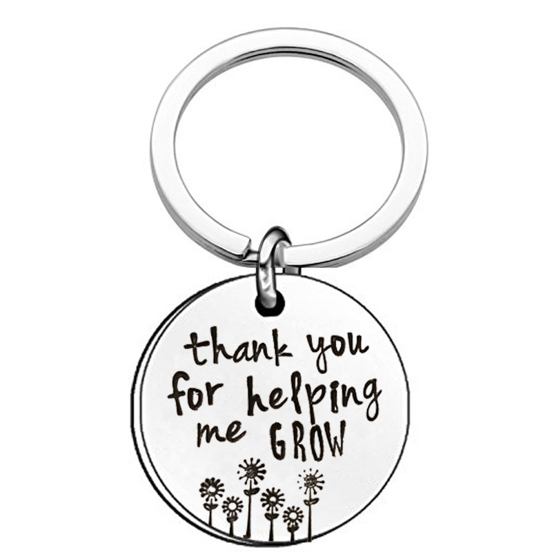 

Teacher's Day gift Thank you for helping me grow Keychains For women Mens teacher stainless steel Key chains Fashion thanksgiving Jewelry