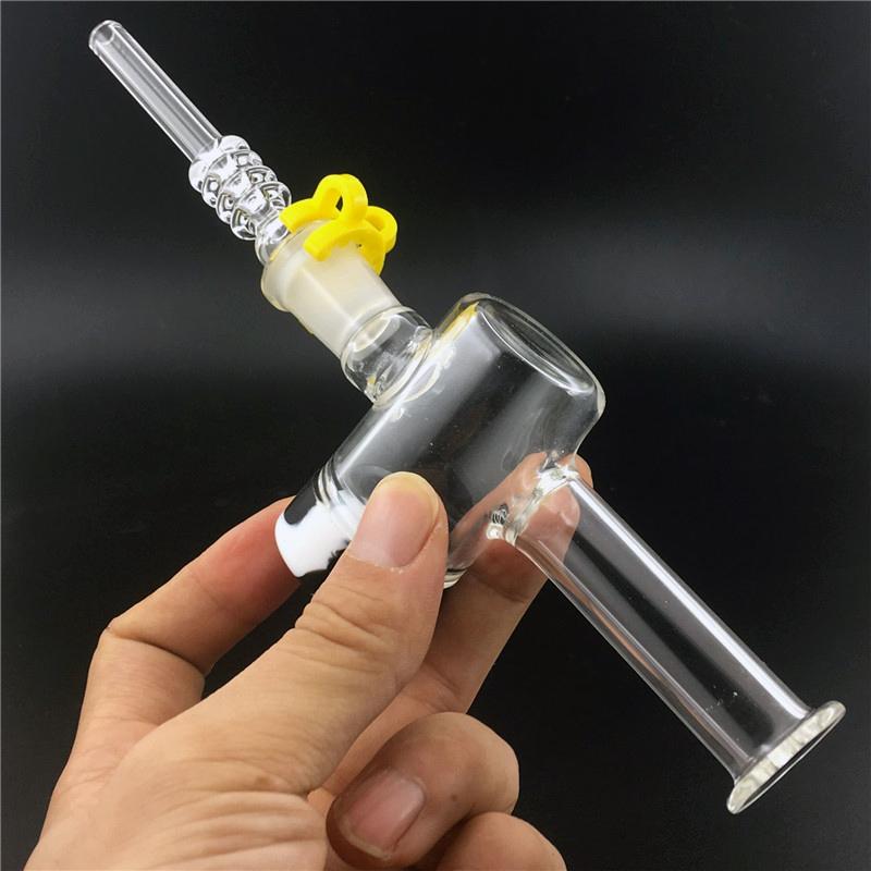 2pcs Glass oil burner bong with 14mm 18mm Quartz Tips Keck Clip Silicone Container Reclaimer NC Kit for Smoking water pipe-image-538451489