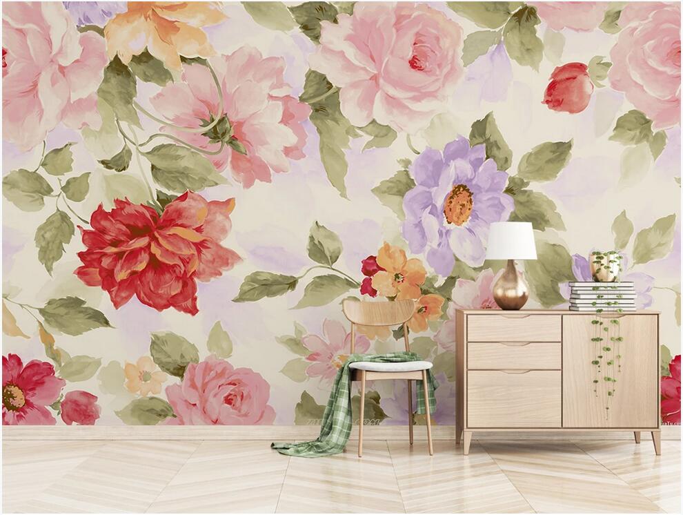 

3d room wallpaper custom photo mural Nordic modern watercolor flowers blooming rich peony small fresh TV background wallpaper for walls 3 d, Non-woven fabric