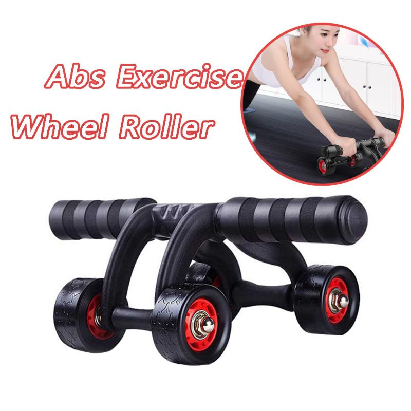 

New 4 Wheels Power Wheel Ab Roller No Noise Abdominal Wheel Ab Roller with Mat For Arm Waist Leg Exercise Gym Fitness, Black