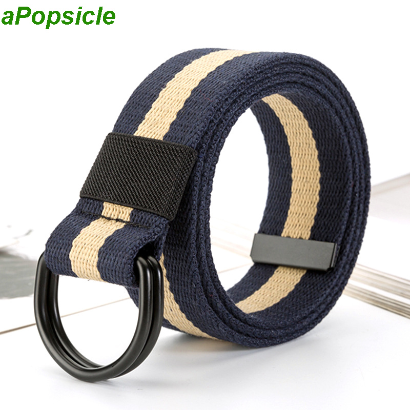 

110-160cm 3.8cm Double-Ring Metal Buckle Belt Men's and Women's Casual Canvas Belt Fashion Street Style Woven Punk Jeans, White