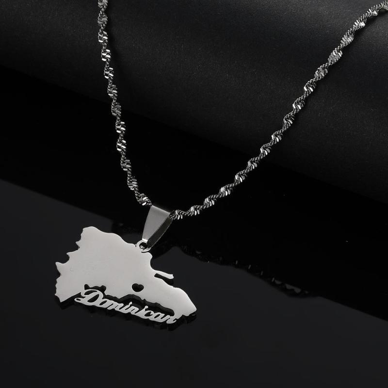 

Stainless Steel Dominican Map Pendant Necklaces Dominicans Map Trendy Heart Chain Jewelry