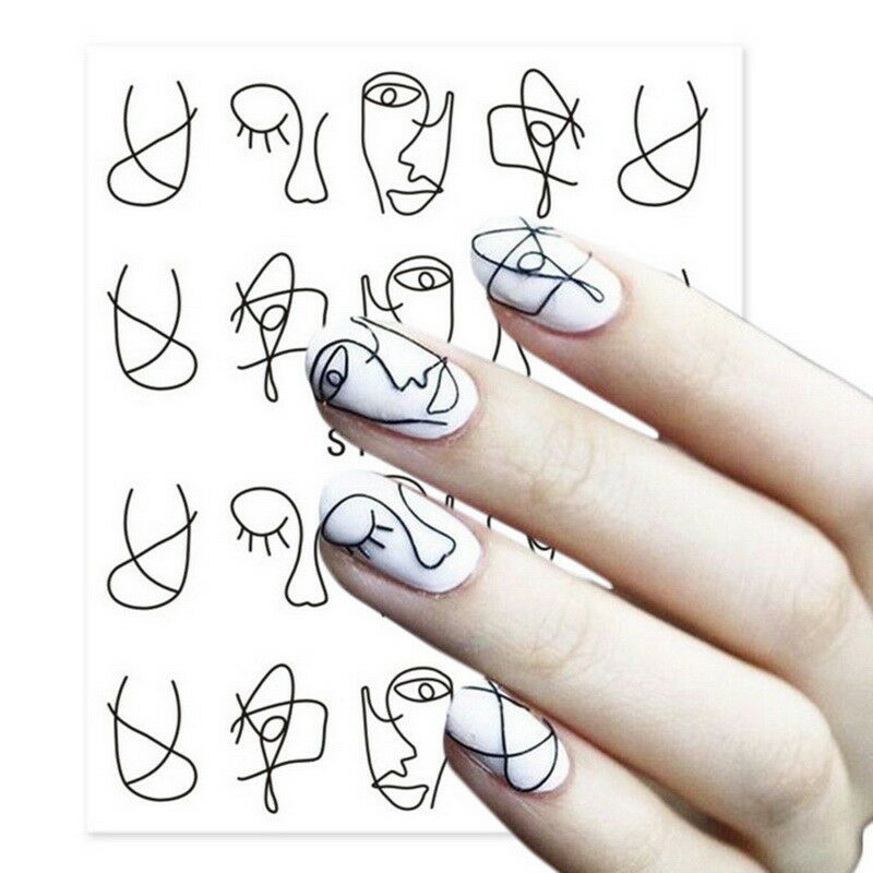 

3D Nail Salon Black Sticker Manicure Nail Art Water Transfer Decals GW A987, White