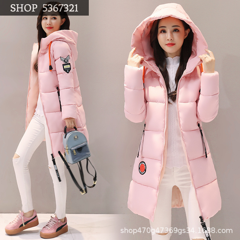 

Winter Pulling Rope Cotton-padded Clothes Girls Long Fund Down Cotton Suit-dress Student Loose Coat, Black