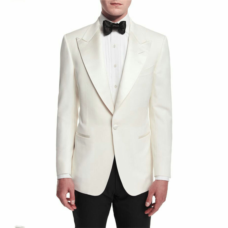 

Wide Peaked Lapel Mens Wedding Suits Pants Ivory Tuxedo Groom Wear Costume Homme Mariage 2Piece Jacket Blazer Terno Masculino, Same as image