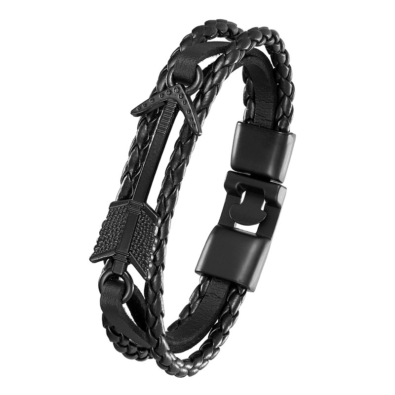 

2020 Lucky Vintage Men's Leather Bracelet Arrow Charm Multilayer Weave Lady Pulseira Masculina 7.87