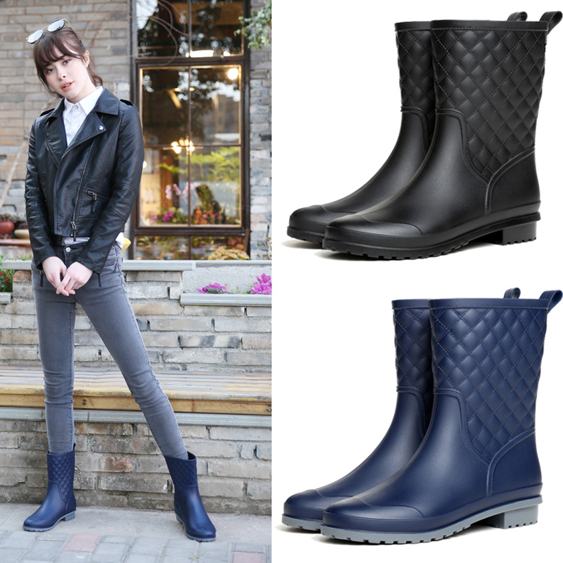 

Women boots design Boots Rain Boot Shoes Woman Solid Rubber Waterproof Flats Fashion Shoes, Black