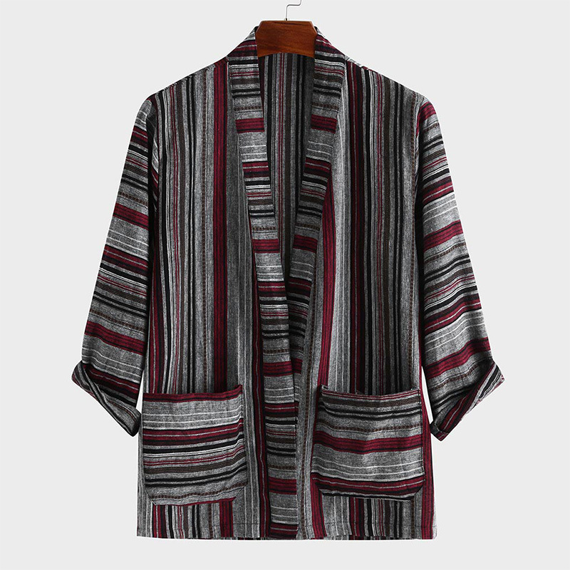 

Kimono Cardigan For Men Japanese Streetwear Yukata Male Ethnic Style Stripes Shirt Japanese KimonoTraditional Clothing, Black