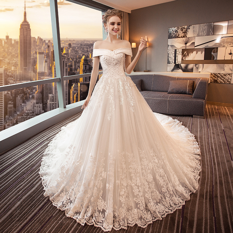 Luxury Long Train Vestido De Noiva Lace Wedding Dress Customized Plus Size Gowns Bridal-image-514002908