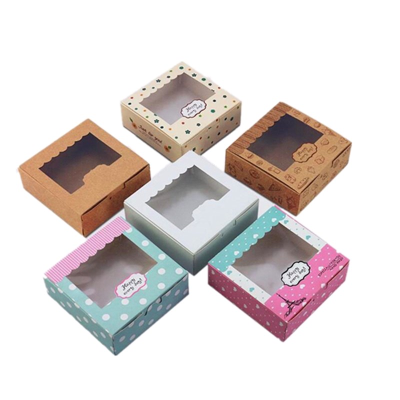 

3 sizes 20pcs Kraft paper box for cake macaron kraft box with window paper cake cookies packaging wedding cookies