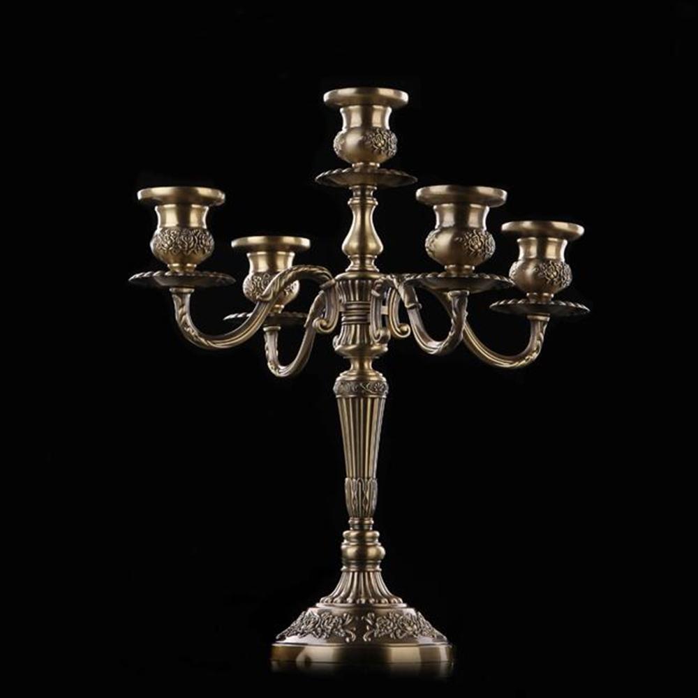 Cheap Bronze Candelabra Metal 5 Arms Candle Holders Europe Style