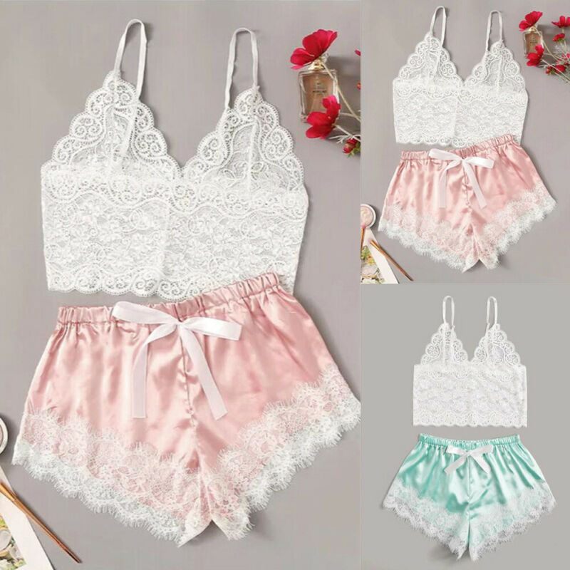 

Hot Lace Silk Pajamas Sets Women Underwear Set Pajama Bathrobe Sleepwear Summer Clothes