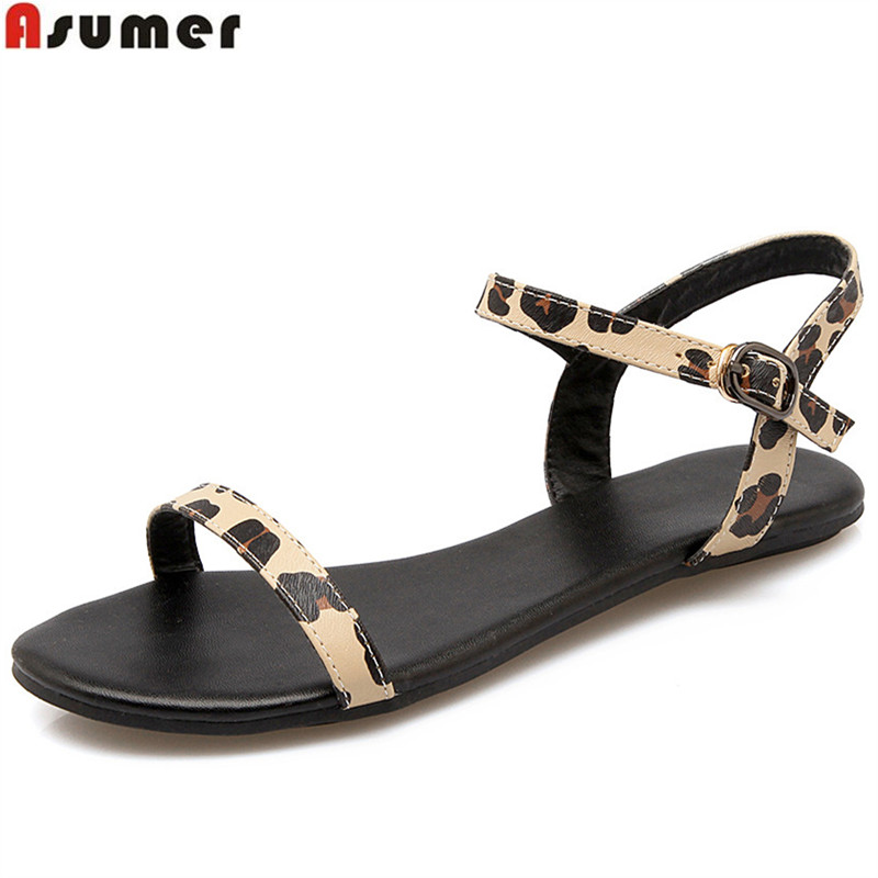 

ASUMER 2020 fashion summer ladies shoes casual comfortable buckle sandals Leopard flat with shoes woman size 32-40, White