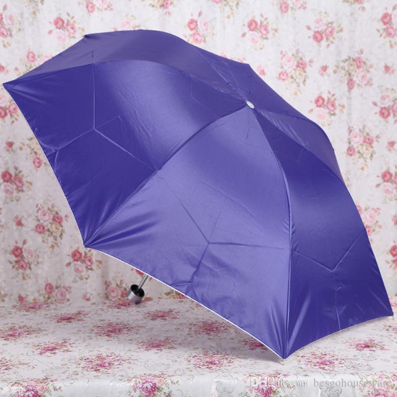 Solid Color Folding Umbrella Silver Plastic UV Sun Protection Sun Rain Women Men Umbrellas Creative Design Umbrella Mixed Color BH2187 CY