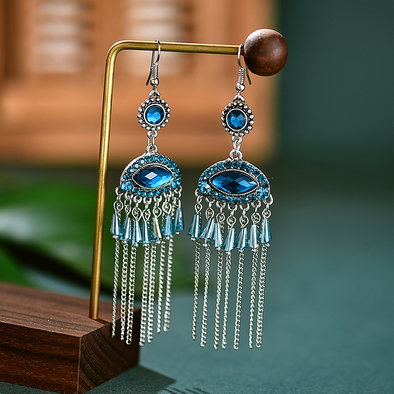 

Boho Gypsy Vintage Blue Evil Eye Earrings For Women Ladies Retro Tassel Jhumka Earrings Orecchini Jewelry
