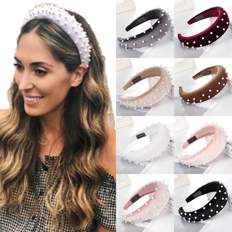 

LNRRABC 2019 new Pearl 1pcs Padded Accessories Velvet Hairband Hoop Bands Sponge Hair Headband Women's Hair Jewelry hot sale