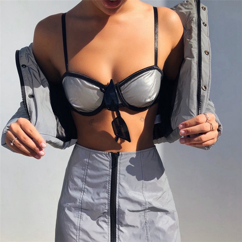 

Shiny Tank Tops Fluorescence Lingerie Illuminate Tanks Top Fashion Crop Top Women Cut Out Sexy Women Clothing Bra, White