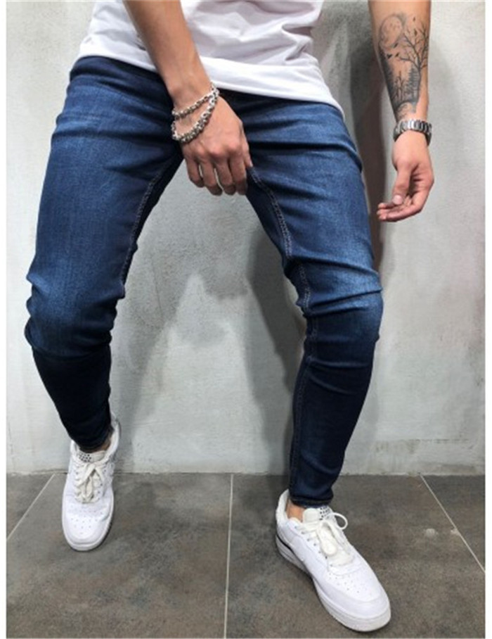 

Men's Jeans Solid Color Leisure Bound Feet Hip-hop Wash Cowboy Skinny Ripped Stretch Slim Trousers, Black