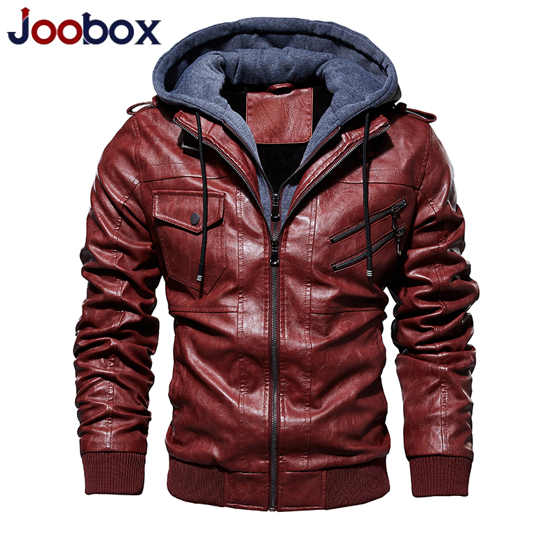 MOUTEN Men Winter Moto Biker Hoodie Fleece Pu Leather Quilted Jacket Coat Outerwear