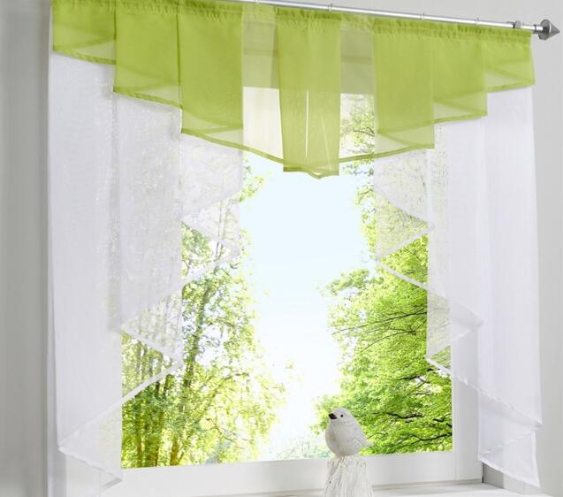 

Flying Tulle Kitchen Curtain For Window Balcony Rome Pleated Design Stitching Colors Voile Sheer Drape White Yarn Curtains Short