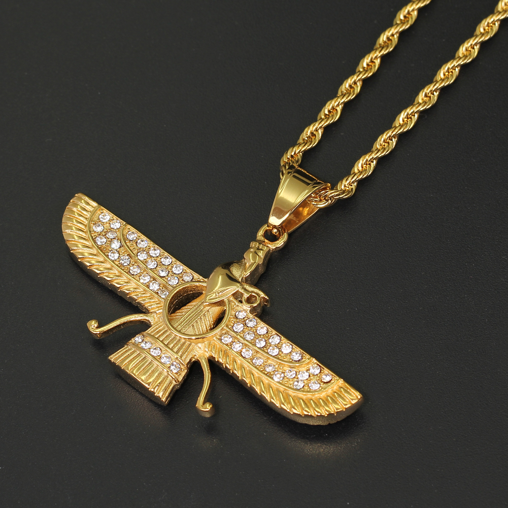 

Wholesale-Stainless Steel Jewerly Hip Hop Necklace Double Side Rinstone Zoroastrianism Pendants SN182, Silver