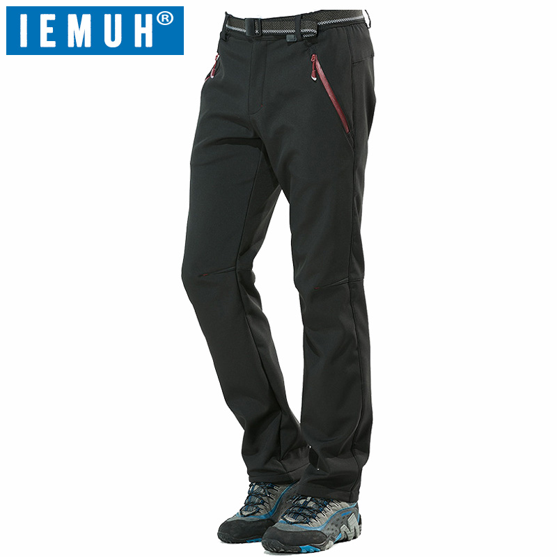 

IEMUH Brand -4XL Winter Men Warm Softshell Waterproof Pants Outdoor Sports Fleece Trousers Climbing Ski Hiking Pants, Black