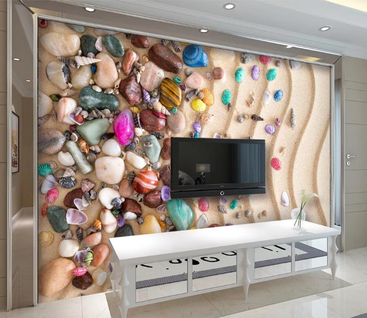 

Custom Any 3d Murals Beach Sand Shell Stones Wallpaper Living Room TV Backdrop Wall Mural Home Decor Wall Papers, Same as photo