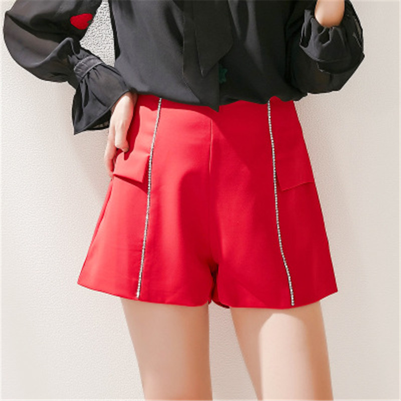 

Summer Shorts For Women 2020 Casual Loose Wide Leg Shorts Female Temperament Zipper Mid Waist Red Short No Pocket M-XL RM50158