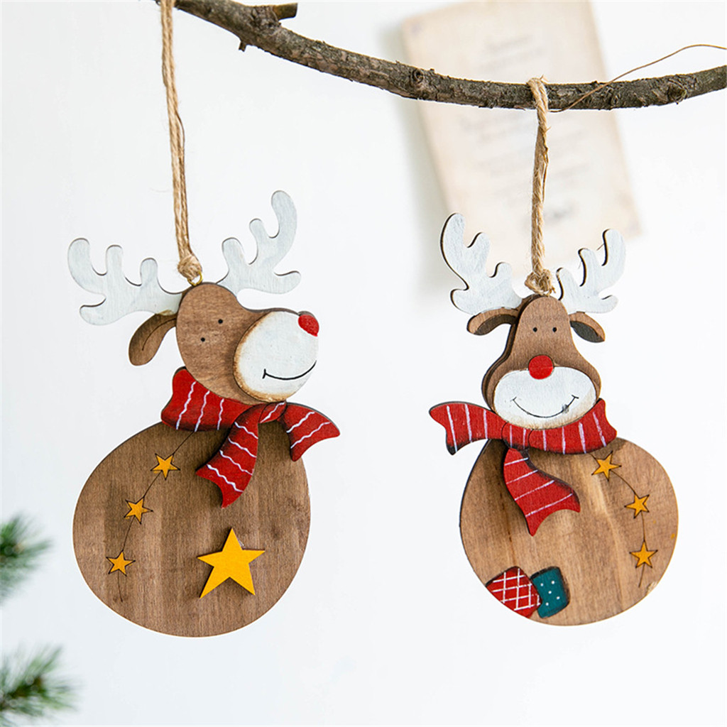 

2020 Wooden Deer Hanging Cute Mini Christmas Tree Elk Hanging Pendant Ornaments New Year Decorations For Home