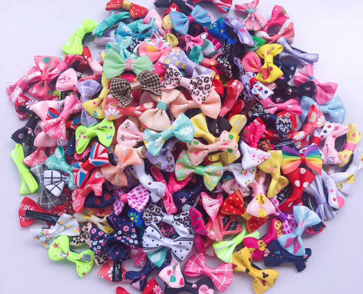 

pet dog puppy cat hair bowtie hair clipper pin hair accessories mixed colors 100pcs/lot, Randomly color