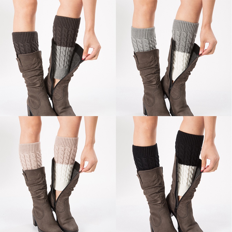

Pratical Winter New Women Creative Patchwork Thermal Acrylic Knitted Boot Cuffs Socks Cover Shoe Accessories, Shh