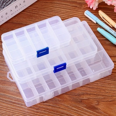 

Practical Adjustable 10/15/24 Compartment Plastic Storage Box Jewelry Earring Bead Screw Holder Case Display Organizer Container, Transparent