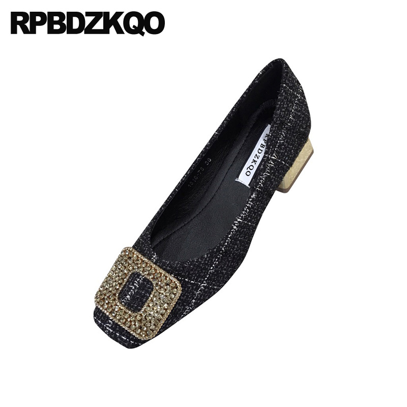 

medium heels crystal fashion rhinestone 2019 women pumps diamond square toe thick casual block red shoes slip on chunky black