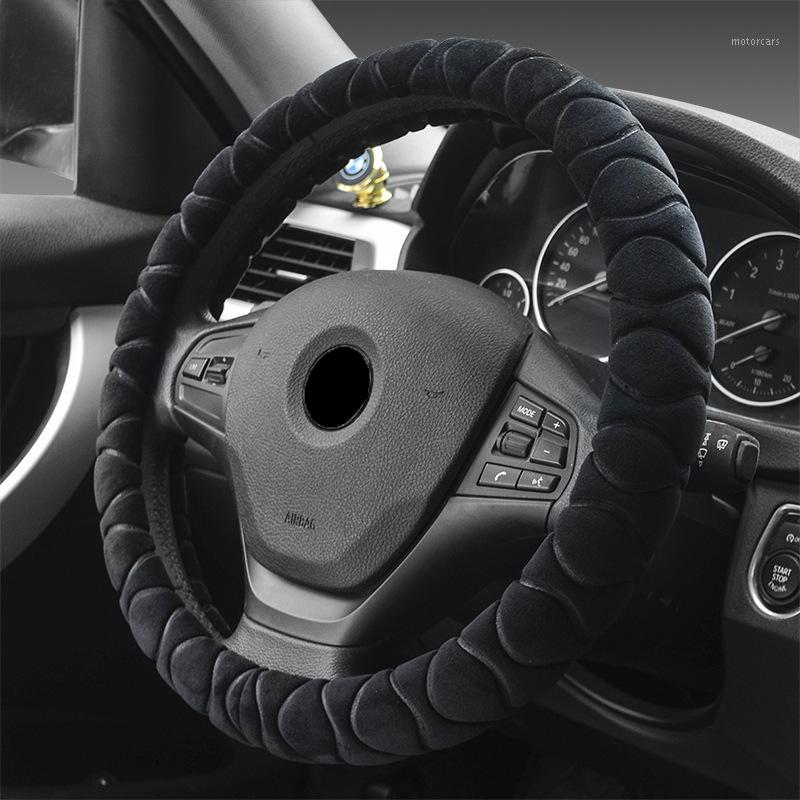 Couverture de volant de voiture en cuir de 15 pouces auto anti glissement fleurs pour les femmes fille bleu