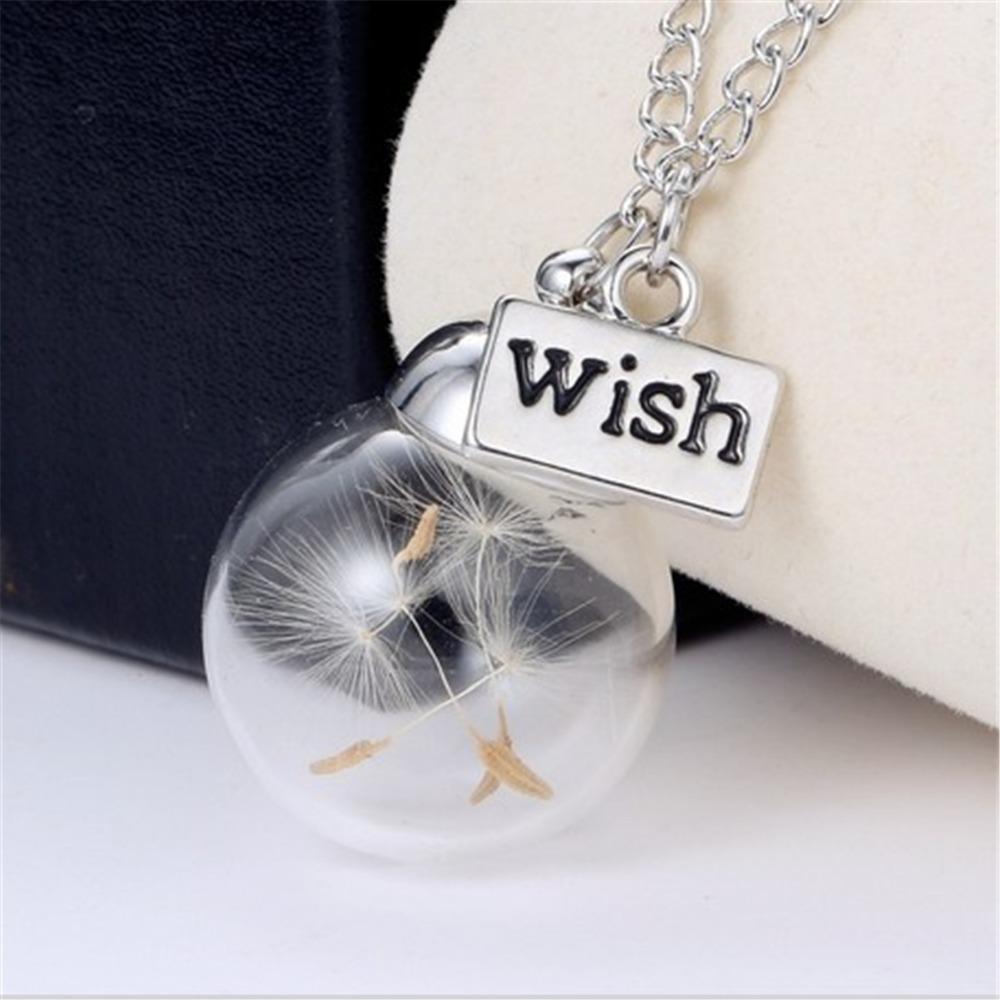 

Wholesale-DoreenBeadsh bottle necklace Real Natural Dandelion Seeds Water Drop Bottle Botanical Pendant long Necklace a wish Woman