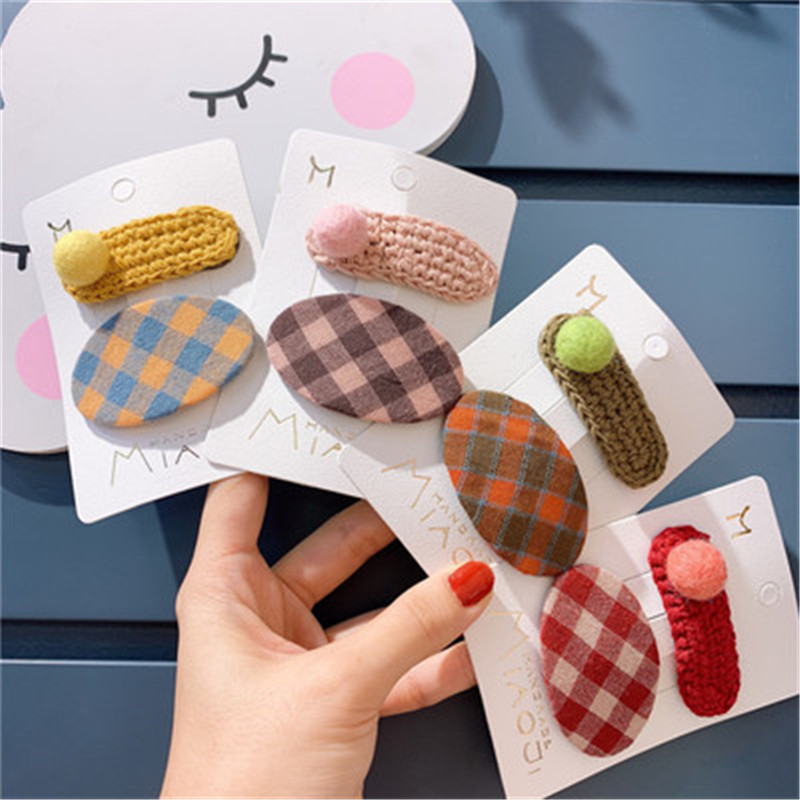 

Children Child Girl Kids Hair Clips BB Hairpins Set Cute Korean Japan Plaid Pom Pom Head Wear Accessories-AZ-W12, 12