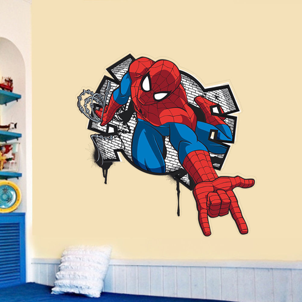 US 3D Spiderman Mural Wall Decal Sticker Halloween Cosplay DIY Kids Room Decor