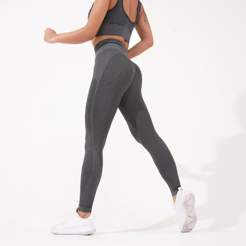 

Seamless Gym Leggings Women Strip Design High Waist Tummy Control Yoga Pant Stretch Fitness Sports Pant Workout Activewear, Black