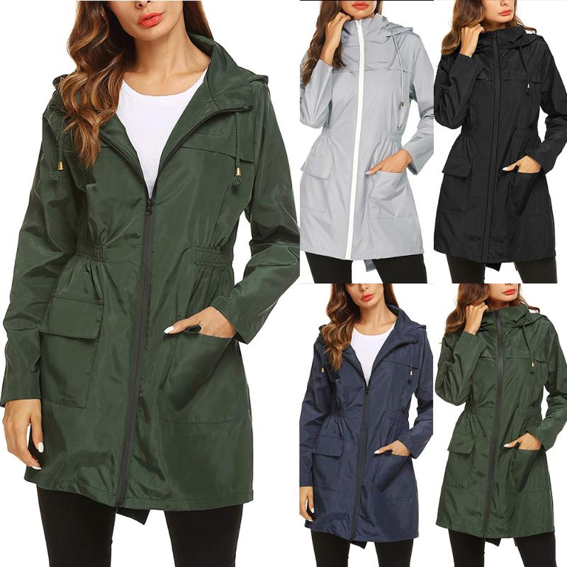 

30# Women RainCoat Lightweight Hooded Long Windbreaker Outdoor Breathable Rain Jackets Waterproof Female Quick Dry Sports Coats, Army green